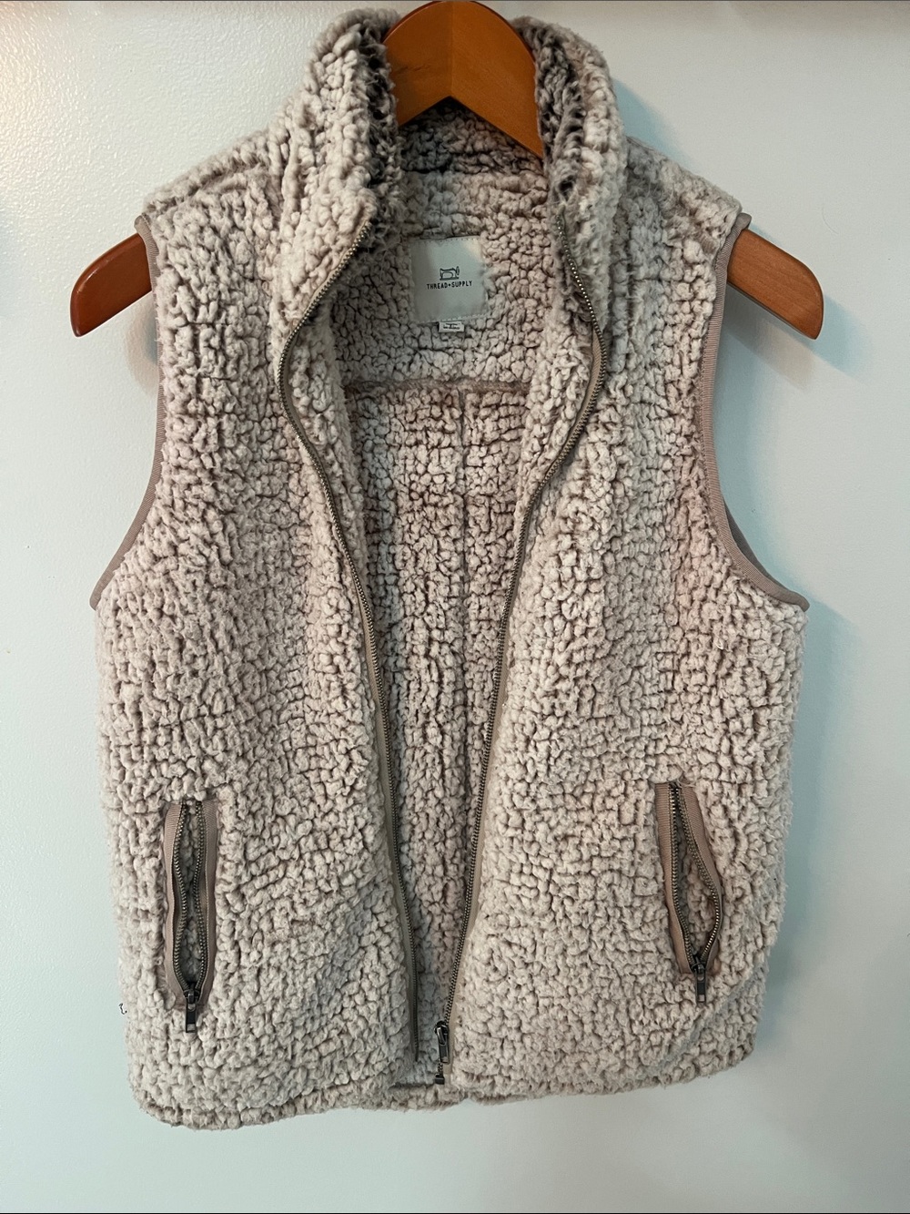 Thread & Supply Cream Sherpa Vest with Zip Pockets